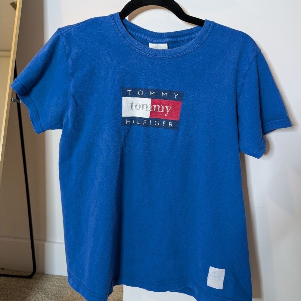 Tommy Hilfiger Blue Logo Tshirt Preppy Classic Sz S Y2k